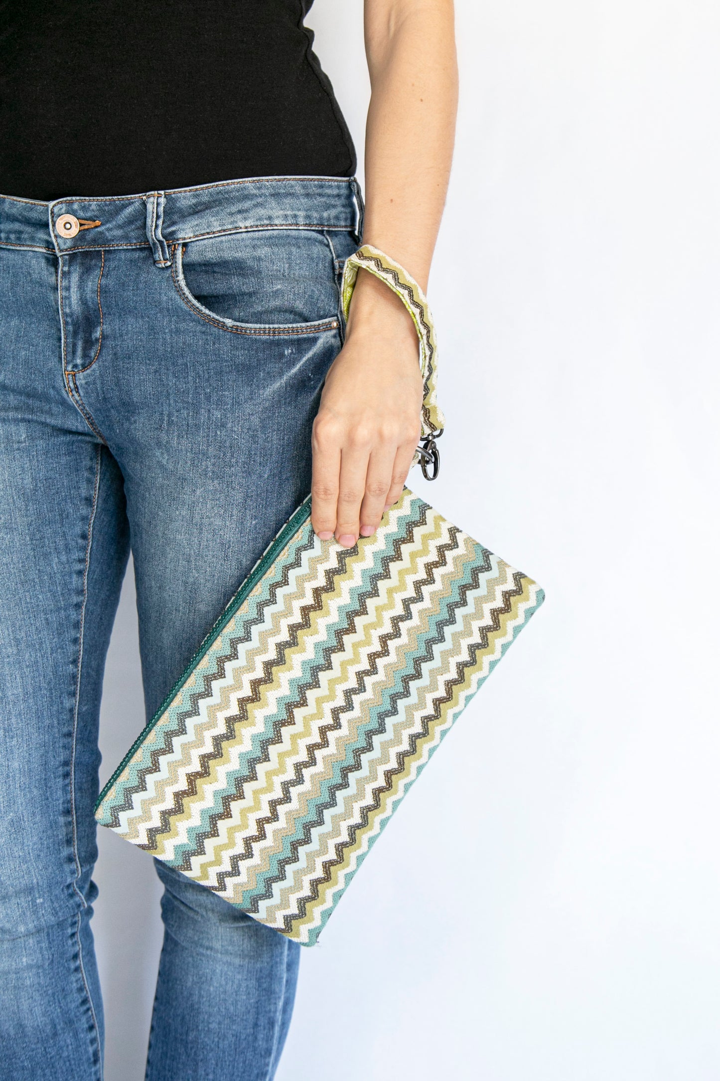 Pochette poignée amovible | Jacquard chevrons