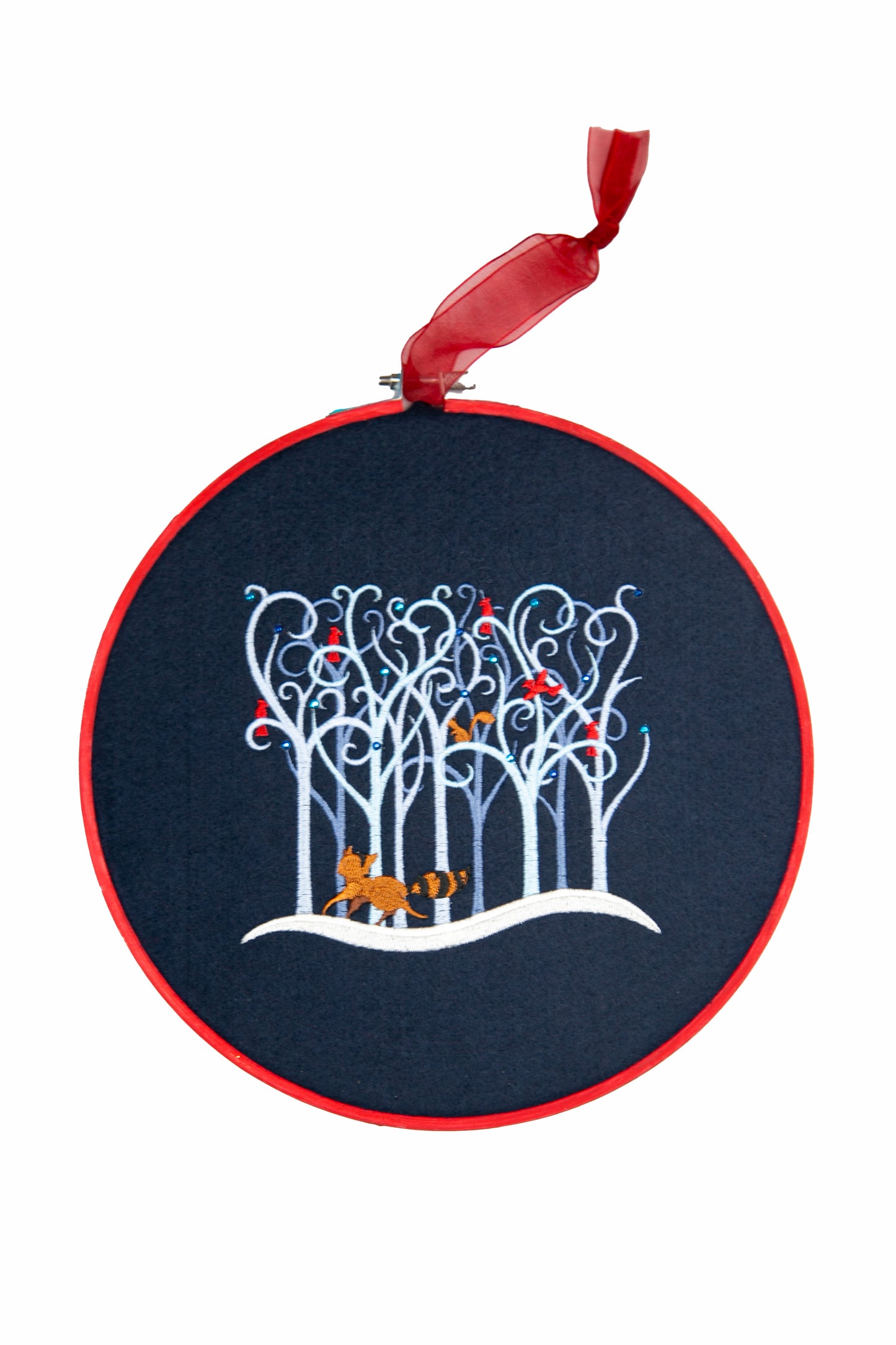 Décoration murale | Cercle brodé - Raton laveur