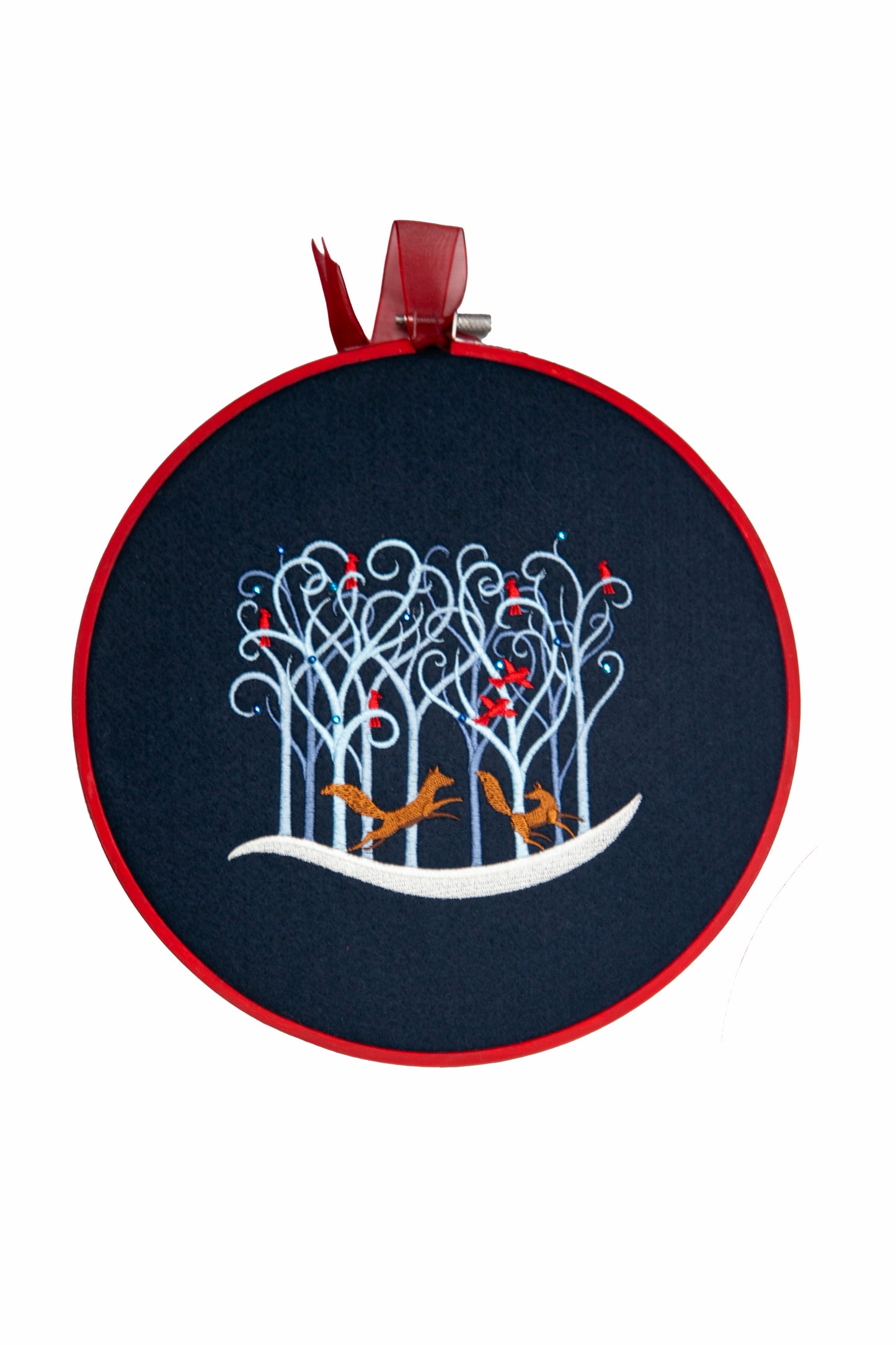 Décoration murale | Cercle brodé - Renards