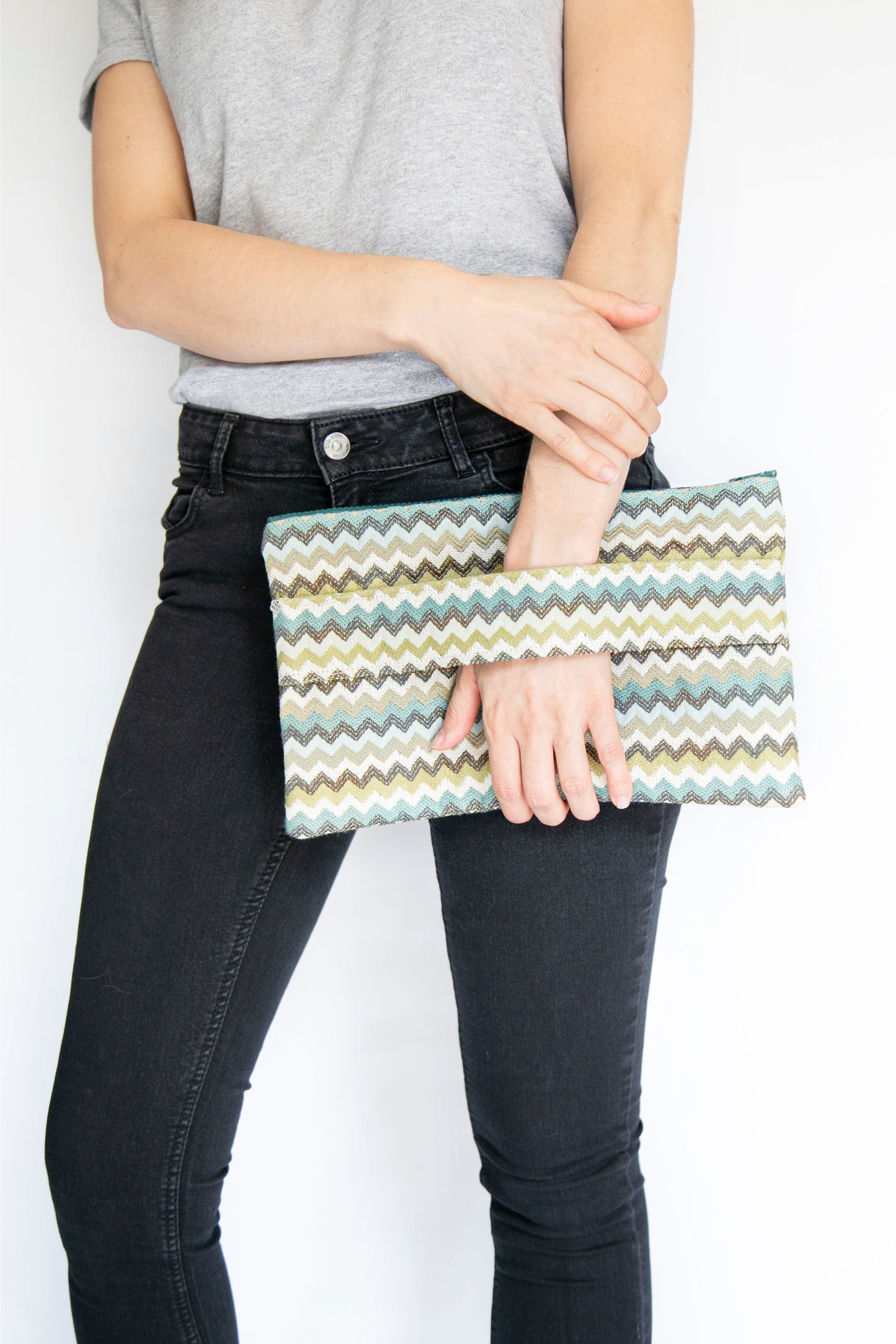 Pochette poignée fixe | Jacquard chevrons