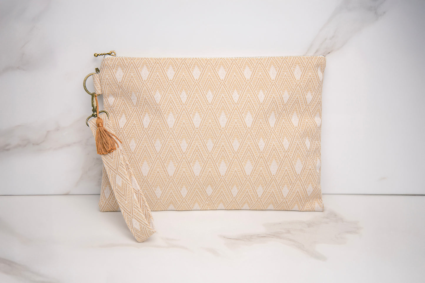 Pochette poignée amovible | Jacquard chevrons beige