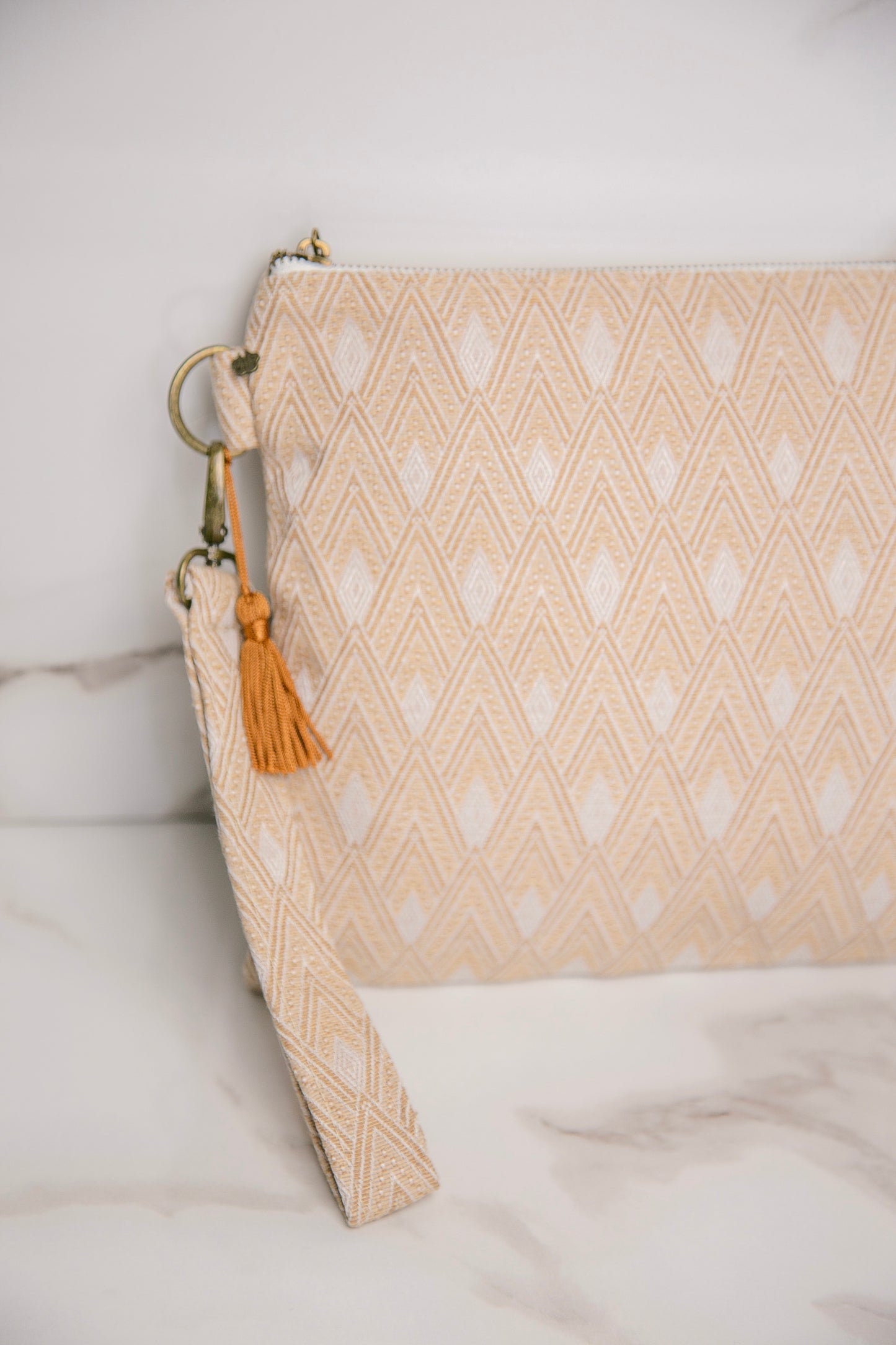 Pochette poignée amovible | Jacquard chevrons beige