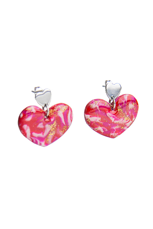 Boucles d'oreilles | Coeurs - Effet marbré
