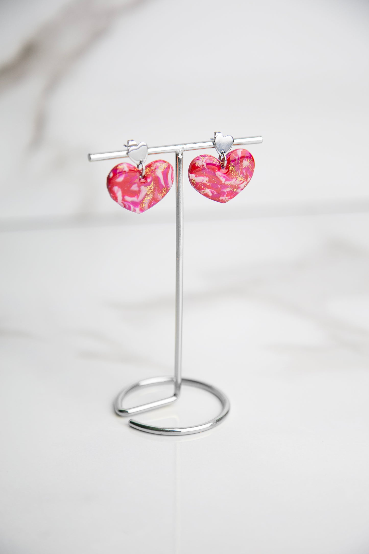 Boucles d'oreilles | Coeurs - Effet marbré