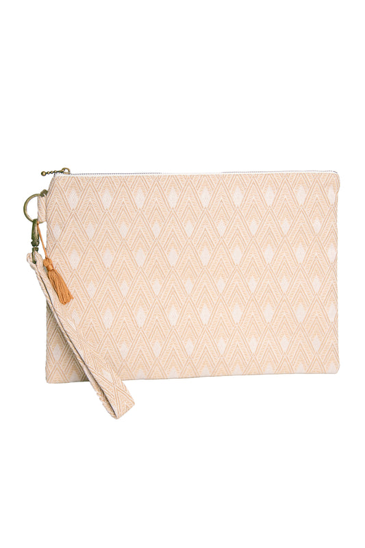 Pochette poignée amovible | Jacquard chevrons beige