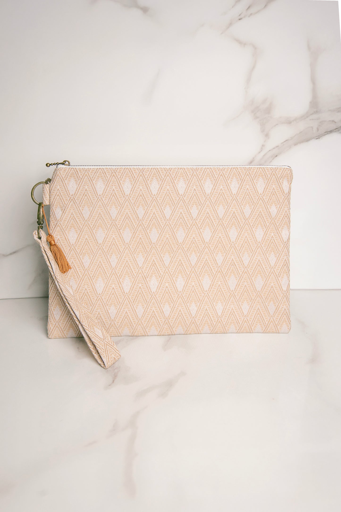 Pochette poignée amovible | Jacquard chevrons beige