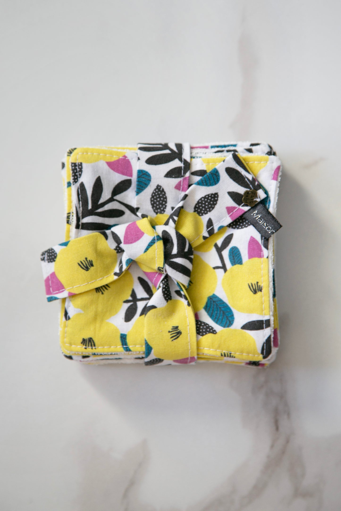 Carrés démaquillants eucalyptus | Pensées jaunes x7