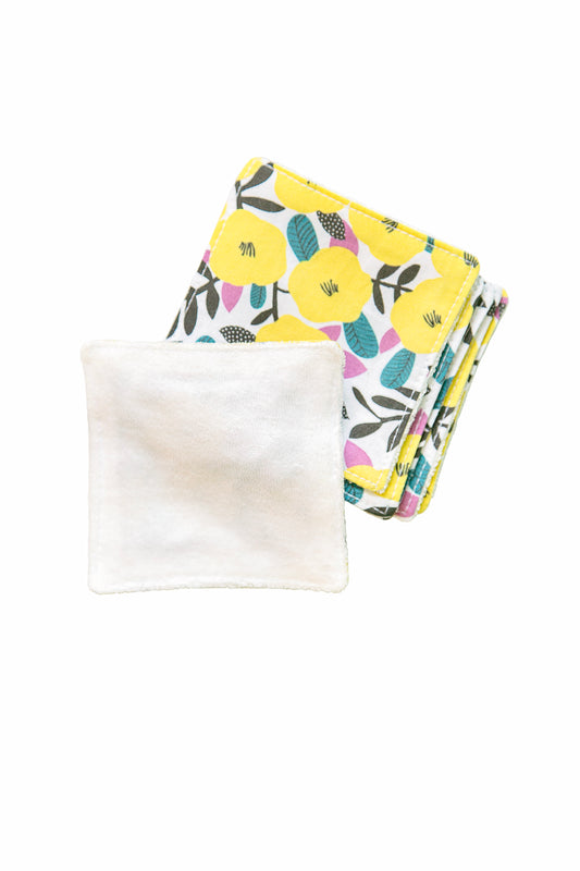 Carrés démaquillants eucalyptus | Pensées jaunes x7