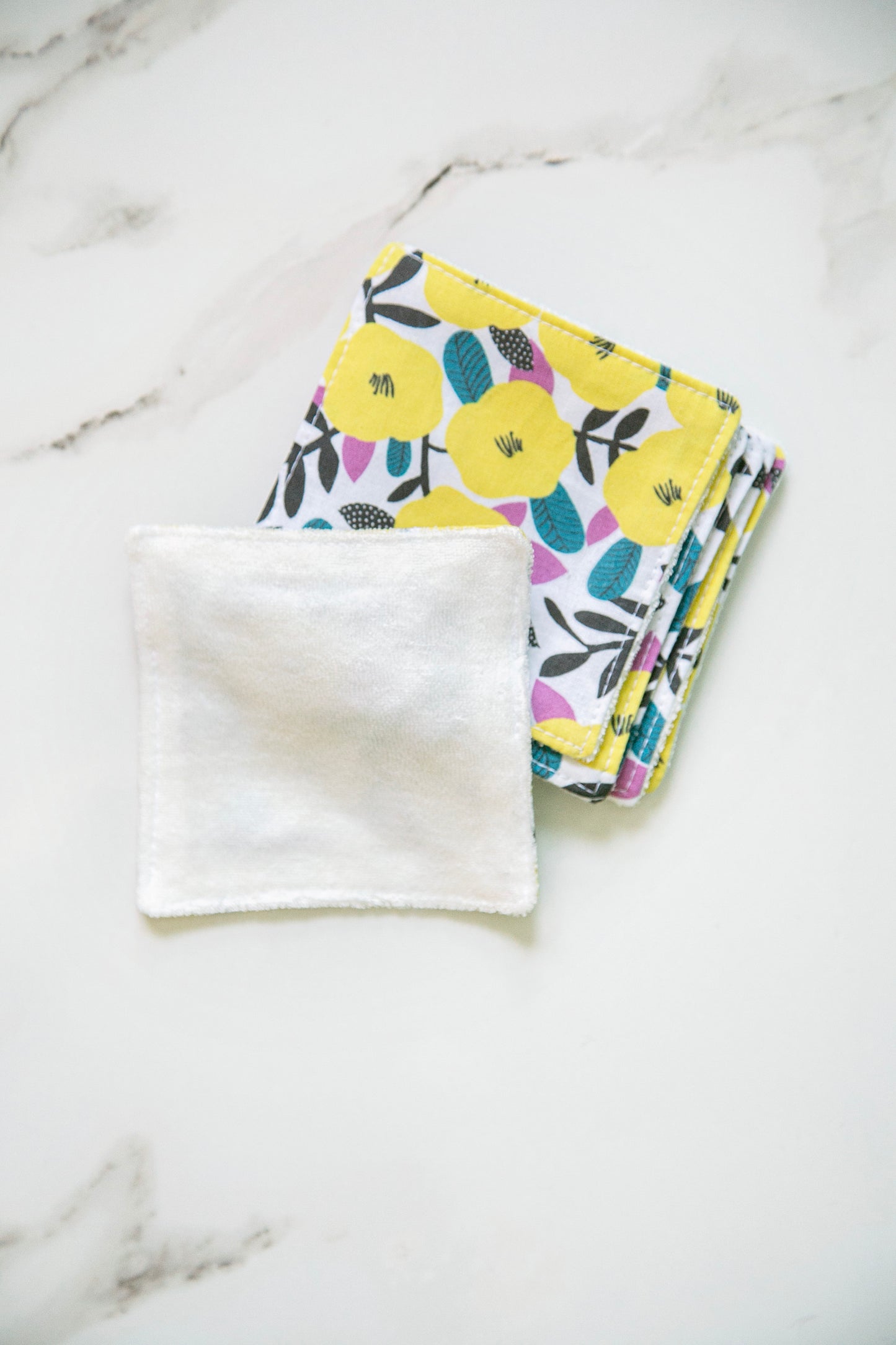 Carrés démaquillants eucalyptus | Pensées jaunes x7