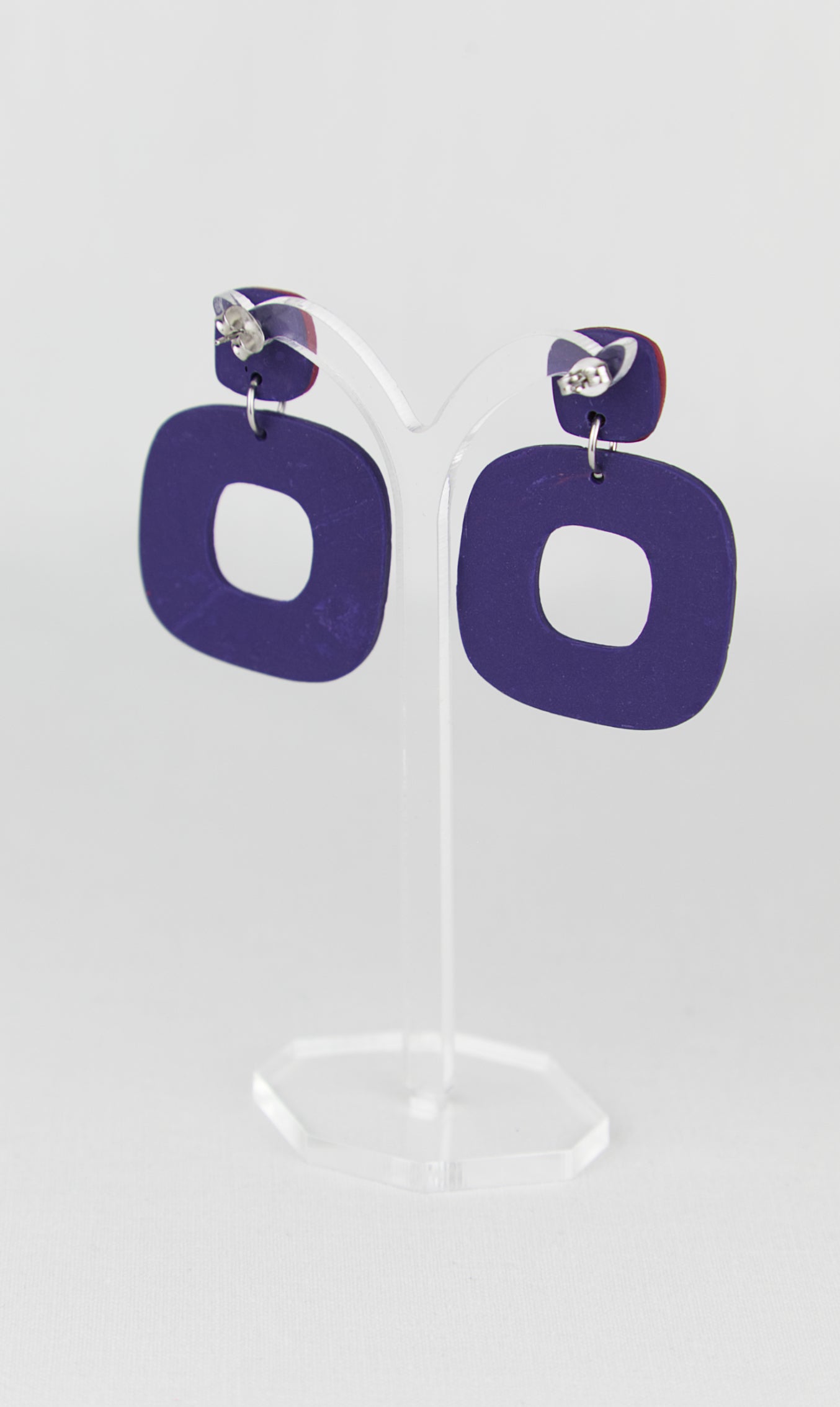 Boucles d'oreilles | Squircles - Color Block Bleu/Vin