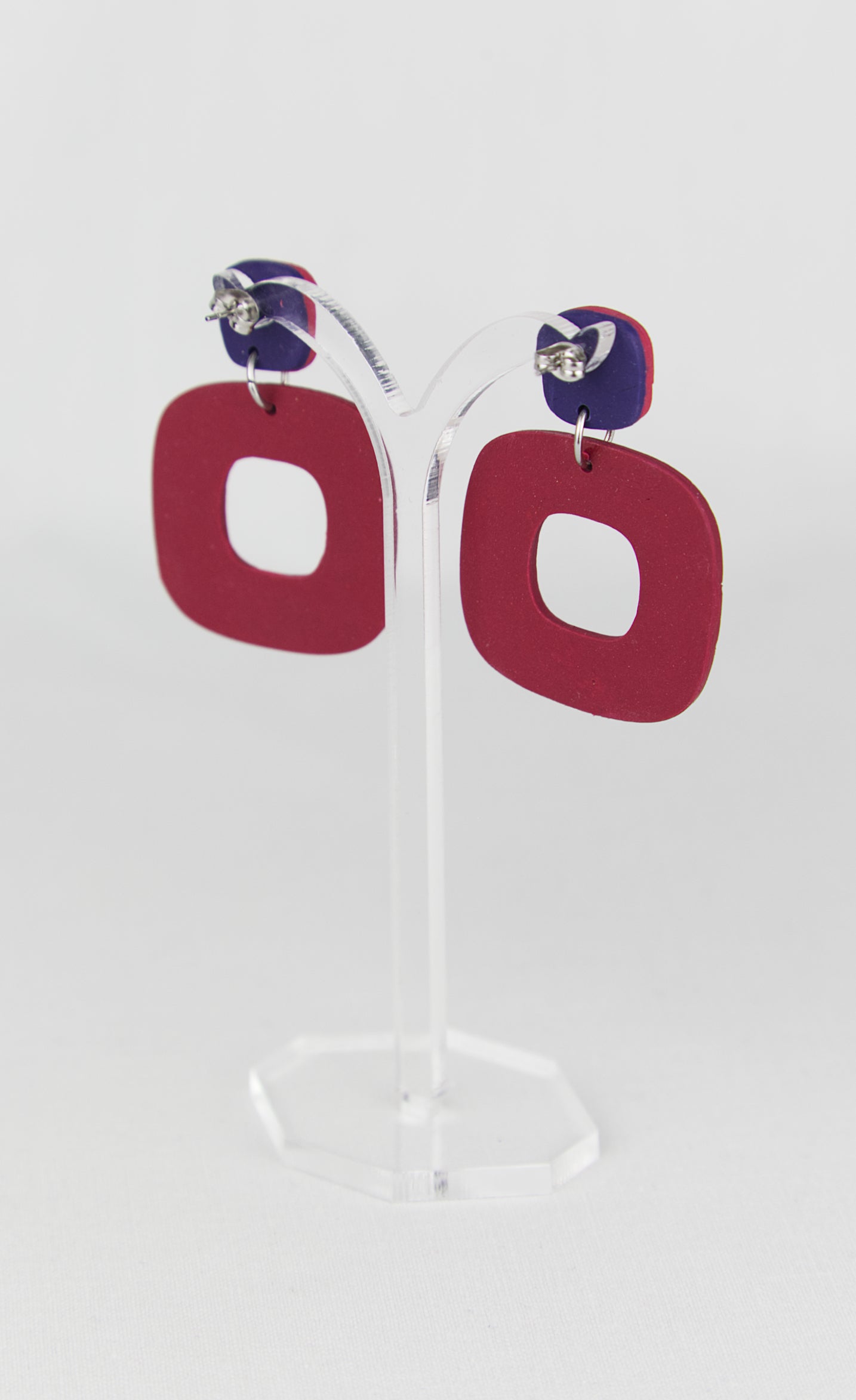 Boucles d'oreilles | Squircles - Color Block Vin/Rose