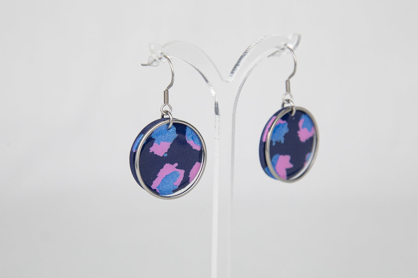 Boucles d'oreilles | Ronds - Motif léopard bleu