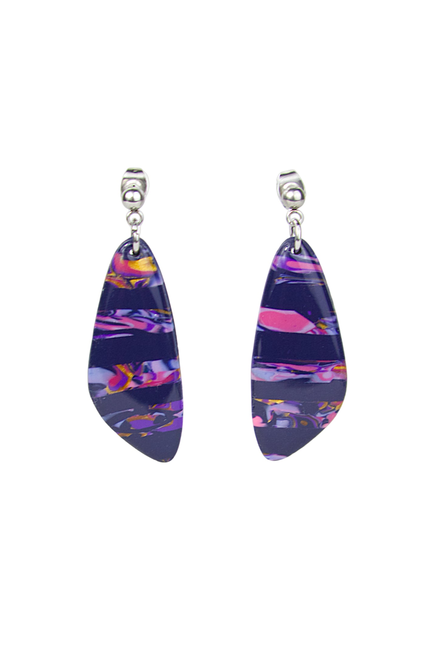 Boucles d'oreilles | Triangles -  Rayures bleues