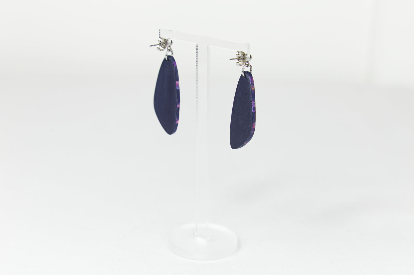 Boucles d'oreilles | Triangles -  Rayures bleues