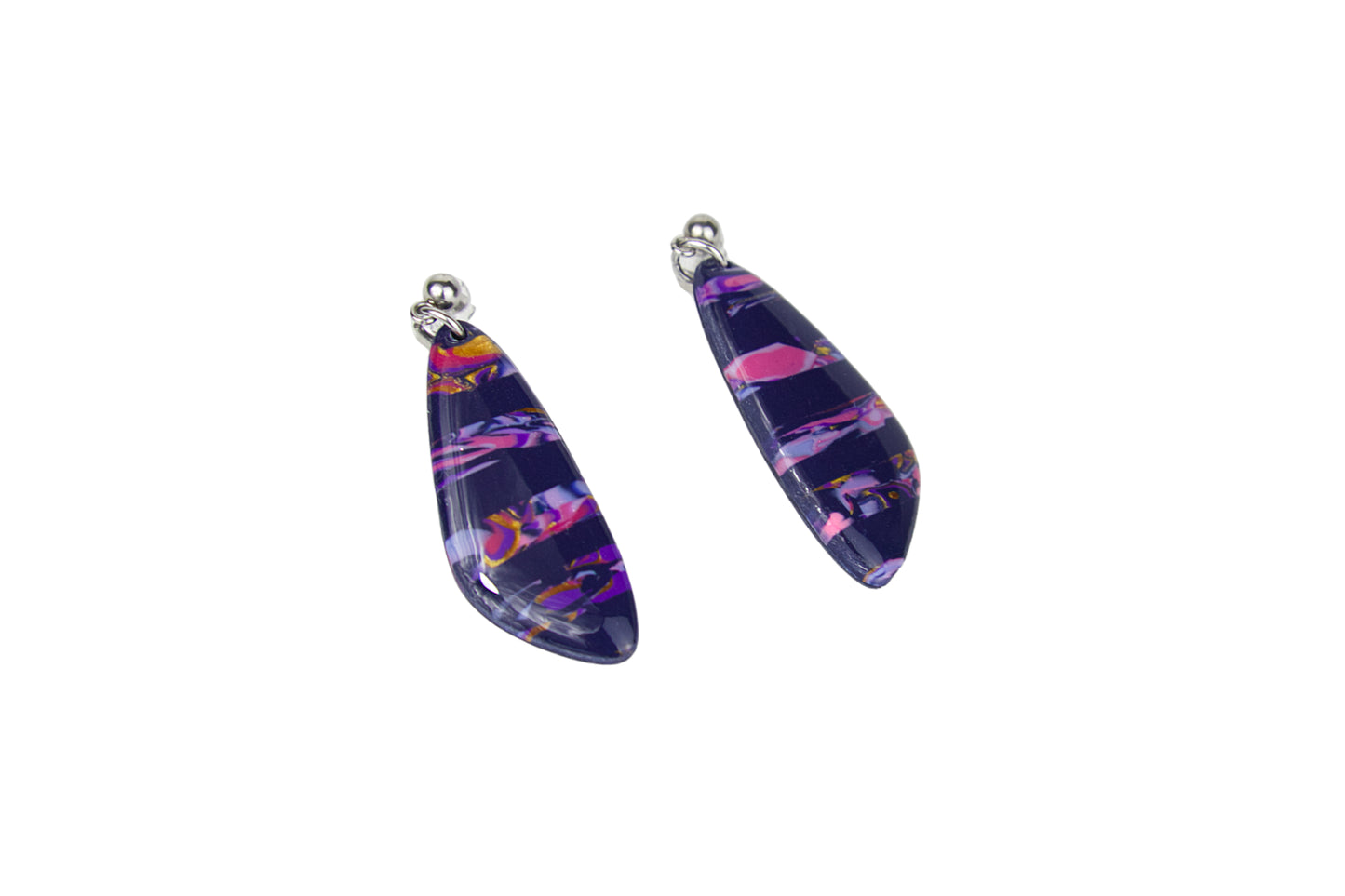 Boucles d'oreilles | Triangles -  Rayures bleues