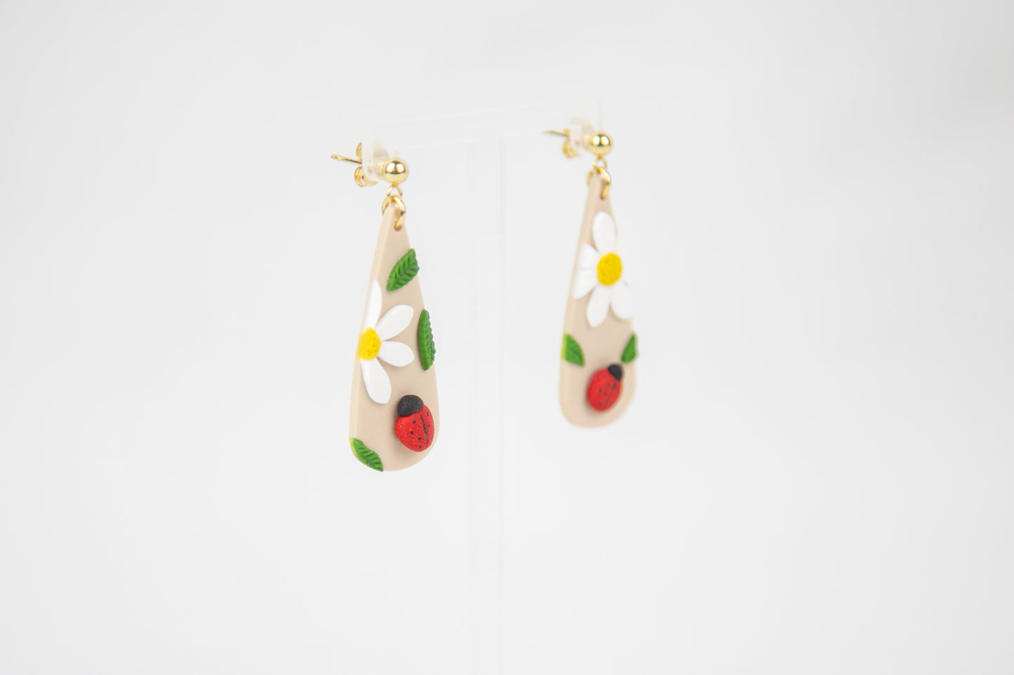 Boucles d'oreilles | Gouttes - Marguerites et Coccinelles