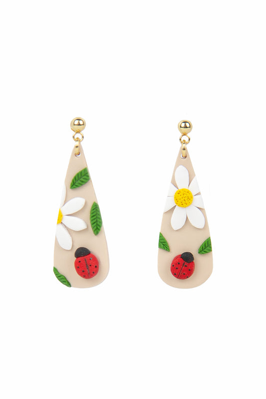 Boucles d'oreilles | Gouttes - Marguerites et Coccinelles