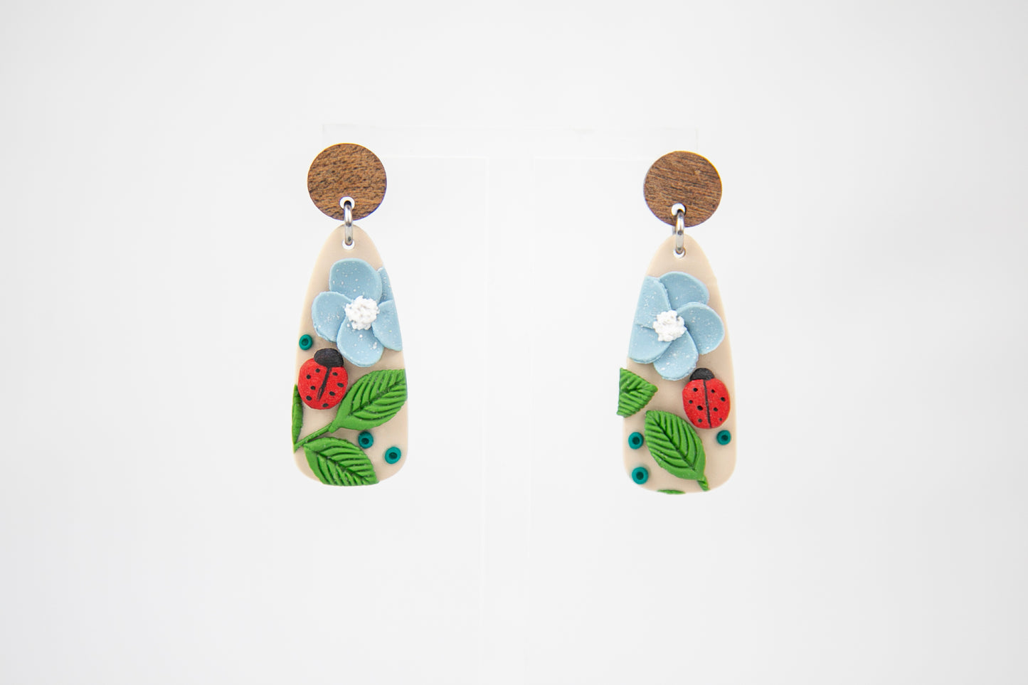 Boucles d'oreilles | Gouttes - Myosotis et Coccinelles