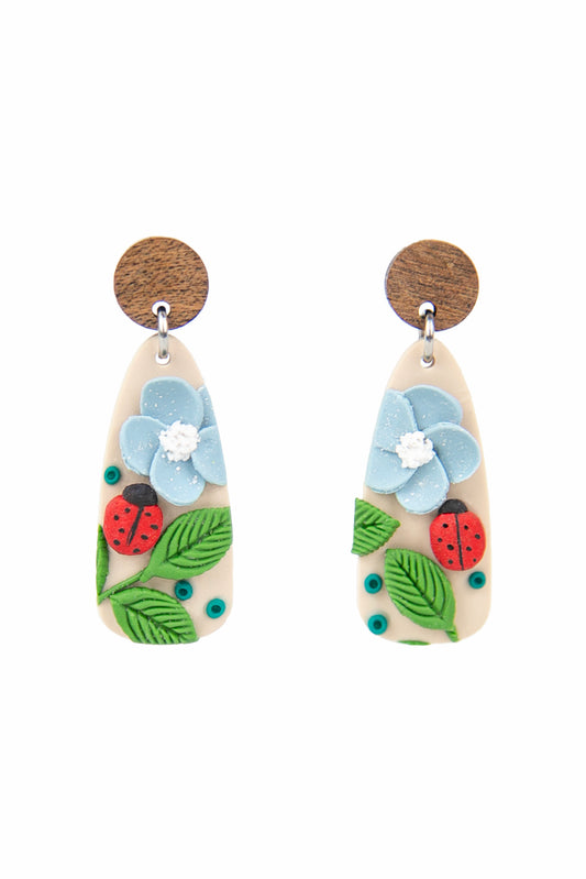 Boucles d'oreilles | Gouttes - Myosotis et Coccinelles