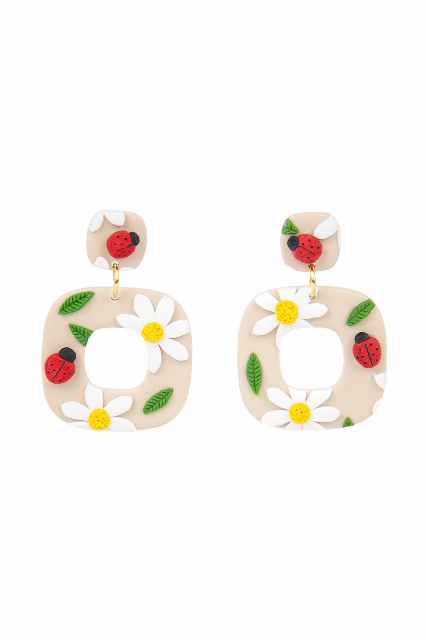 Boucles d'oreilles | Squircles - Marguerites et Coccinelles