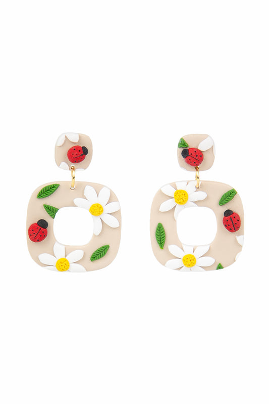Boucles d'oreilles | Squircles - Marguerites et Coccinelles