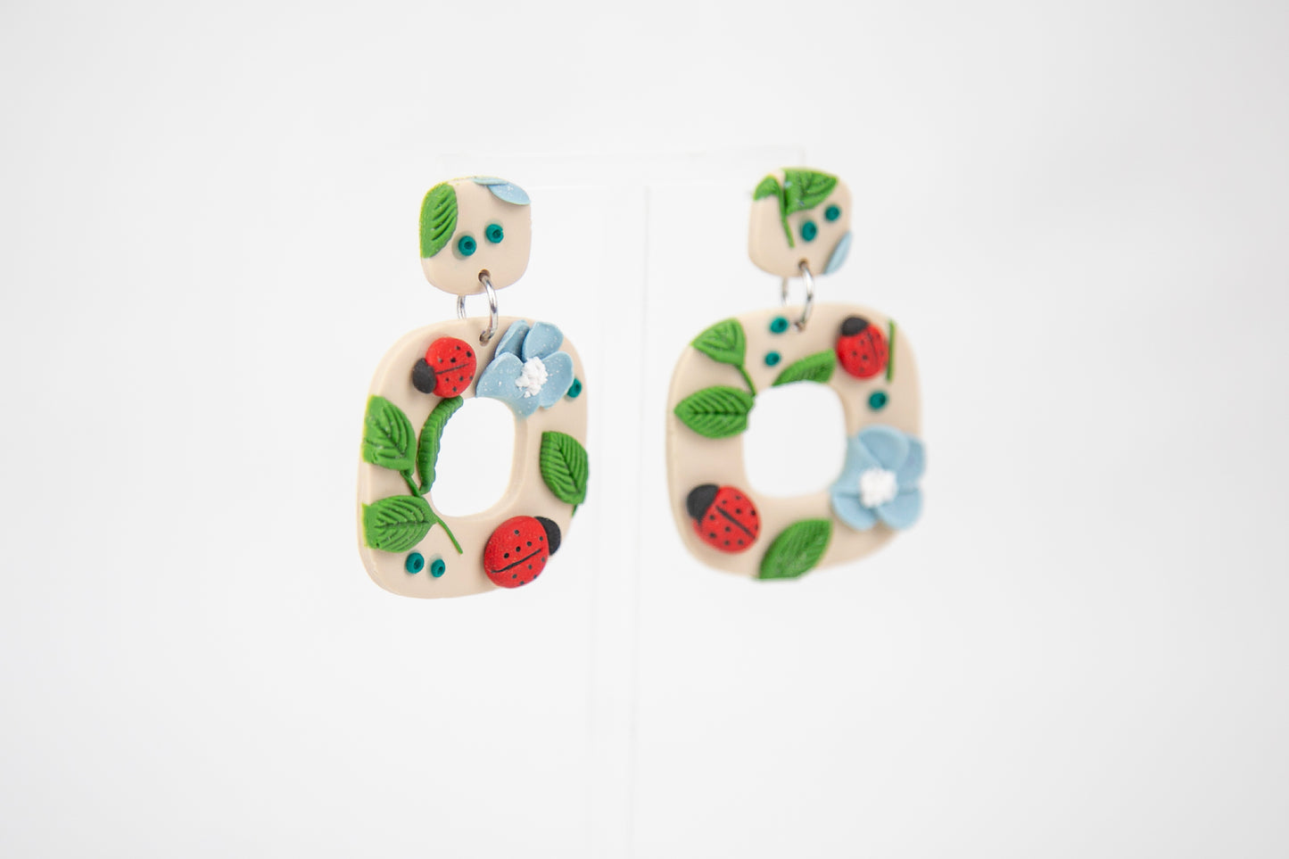 Boucles d'oreilles | Squircles - Myosotis et Coccinelles
