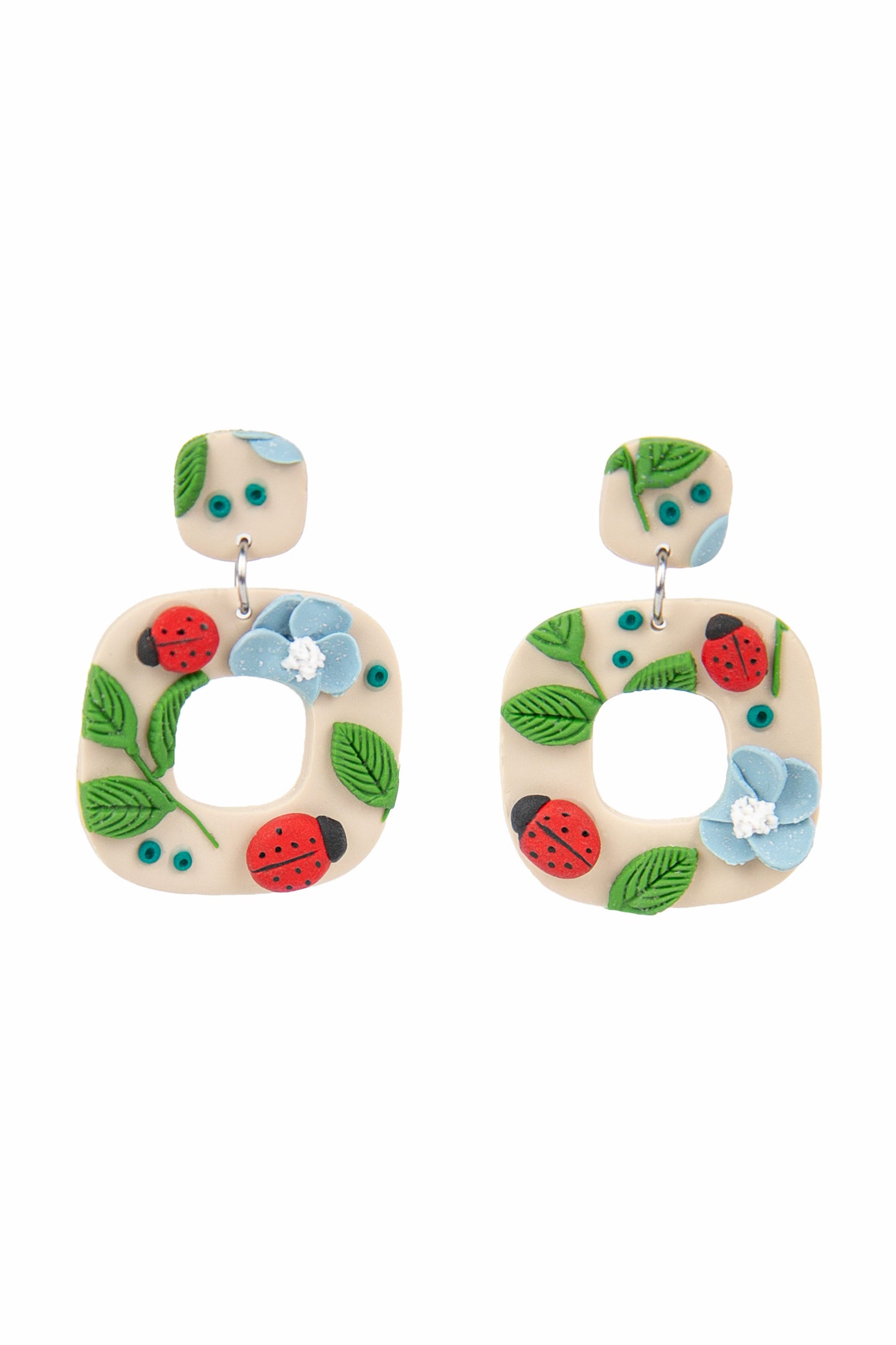 Boucles d'oreilles | Squircles - Myosotis et Coccinelles