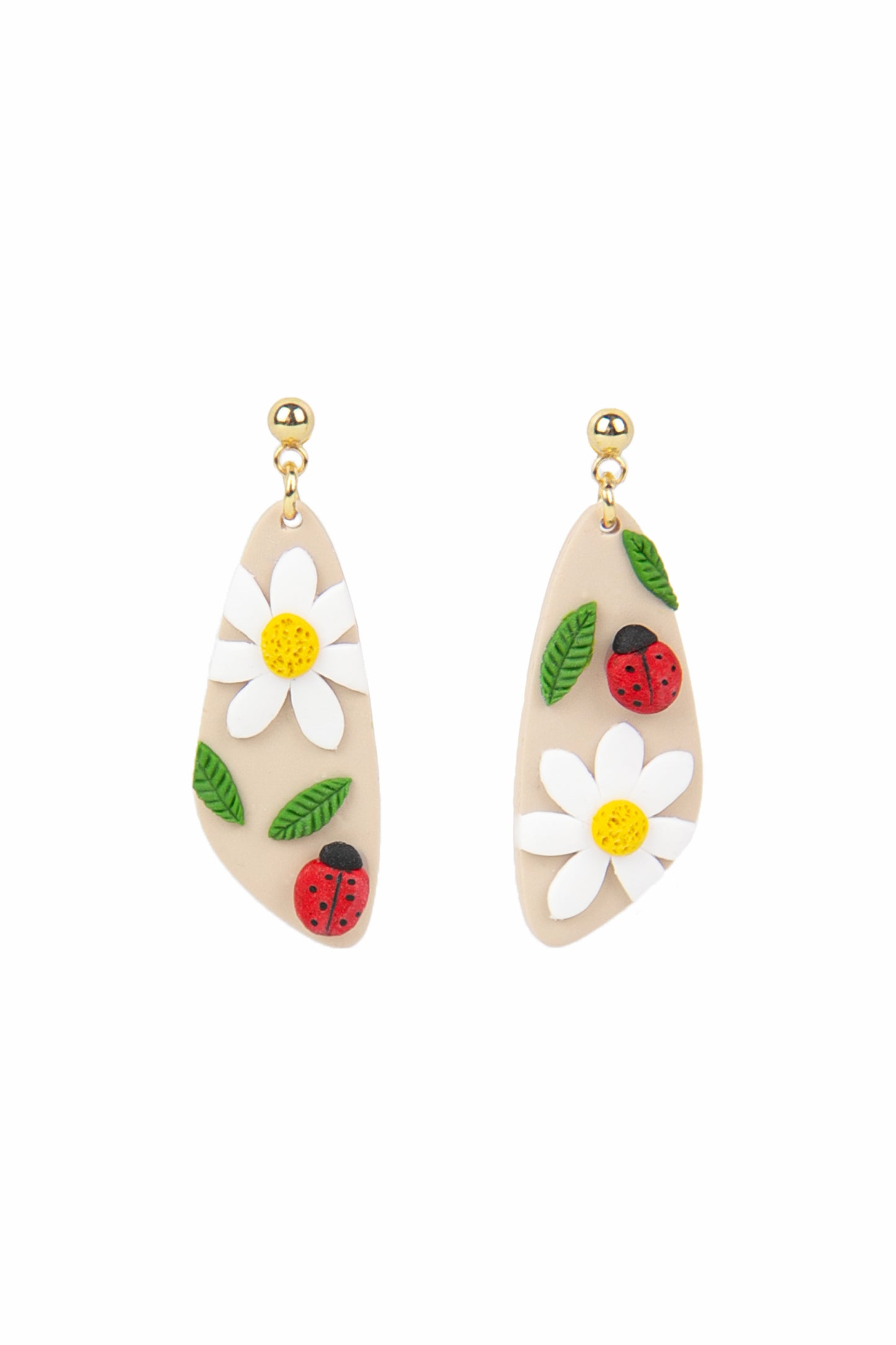 Boucles d'oreilles | Triangles - Marguerites et Coccinelles