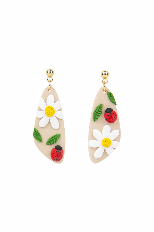 Boucles d'oreilles | Triangles - Marguerites et Coccinelles